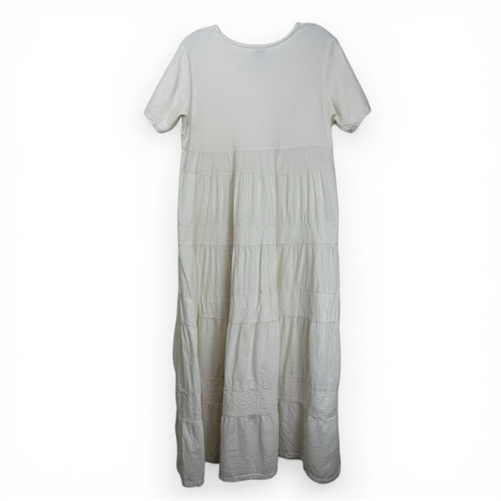 Vintage Dunes Textured Cotton Tiered Maxi Dress Size Medium Cream White - Picture 3 of 8